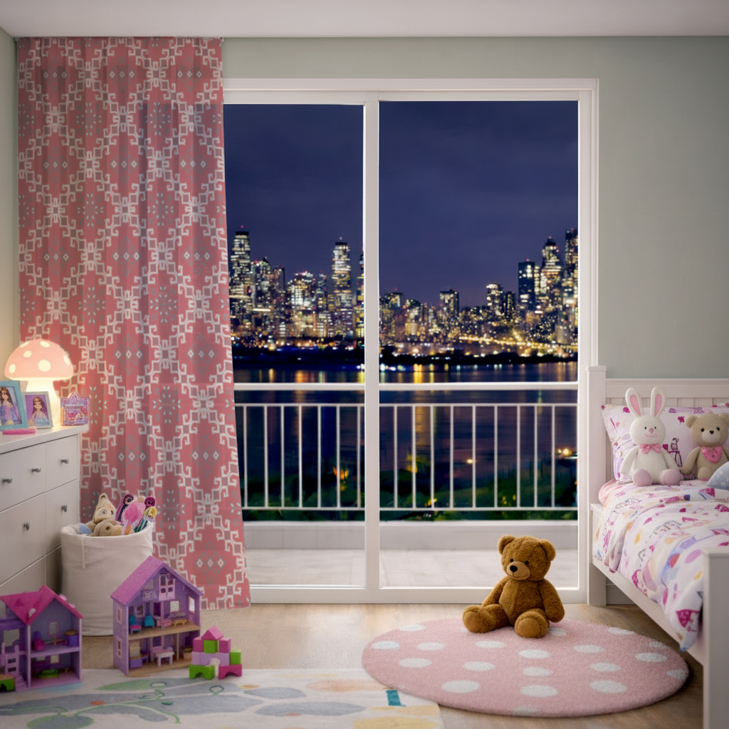 Red Ethnic Embroidery Pattern Sheer Curtain