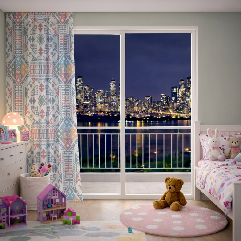 Multicolor Ethnic Geometric Motif Sheer Curtain