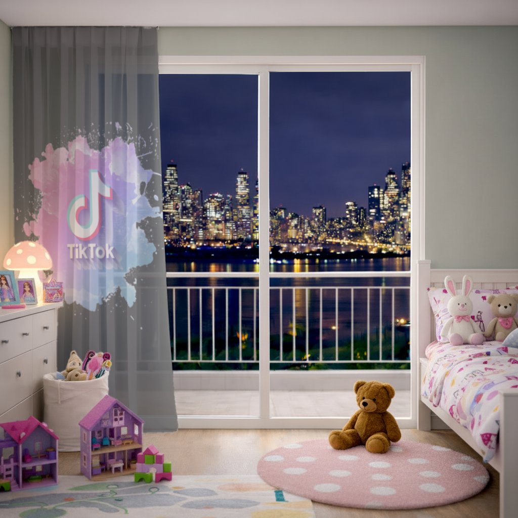 TikTok Logo with Watercolor Effect Sheer Curtain