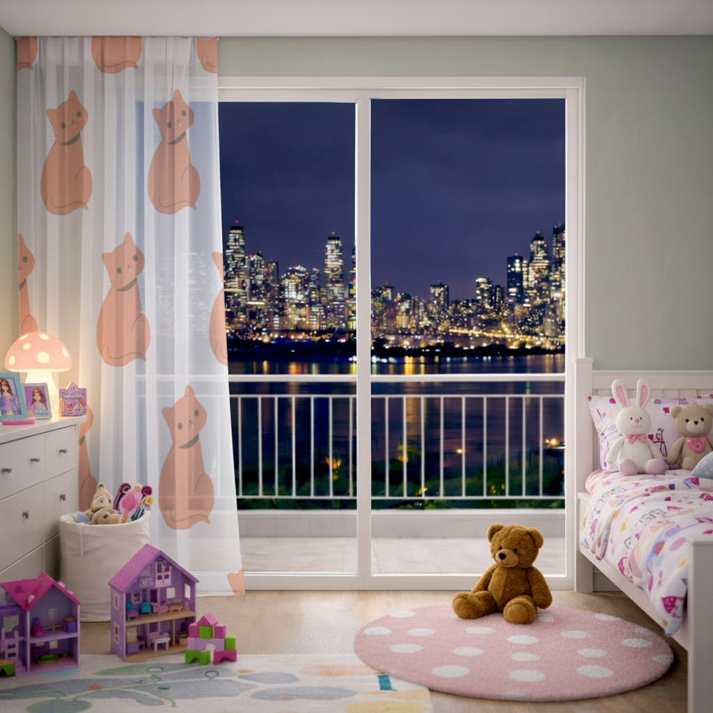Kawaii Orange Cat Blep Sheer Curtain