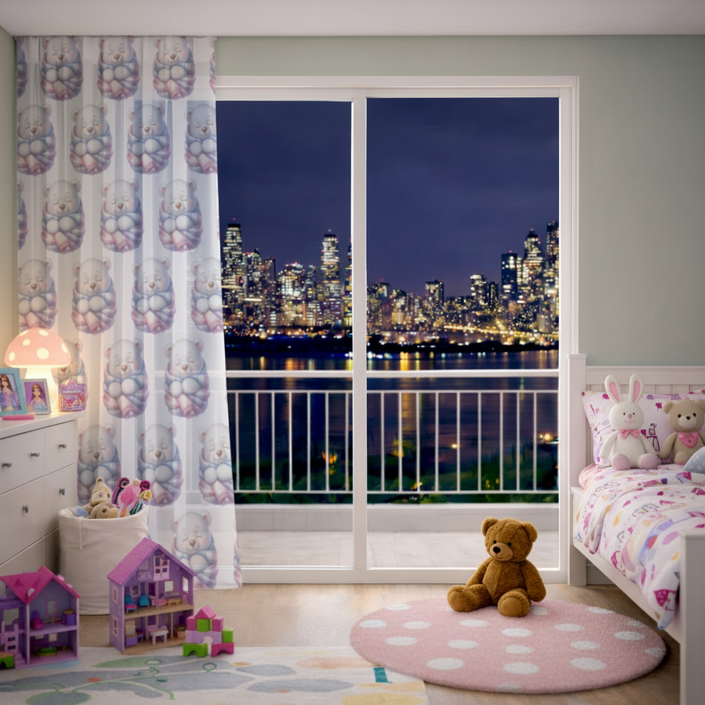 Cozy Sleepy Polar Bear Cub Sheer Curtain
