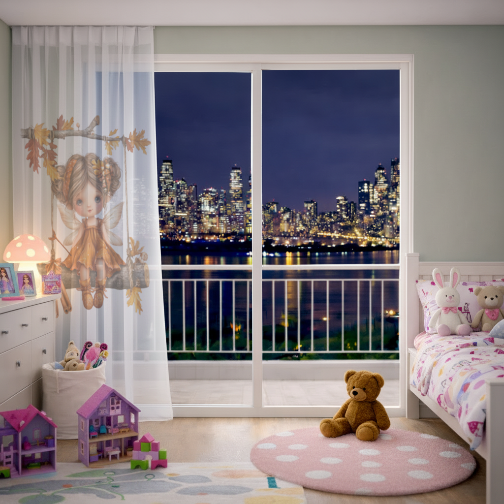 Whimsical Autumn Forest Fairy Sheer Curtain