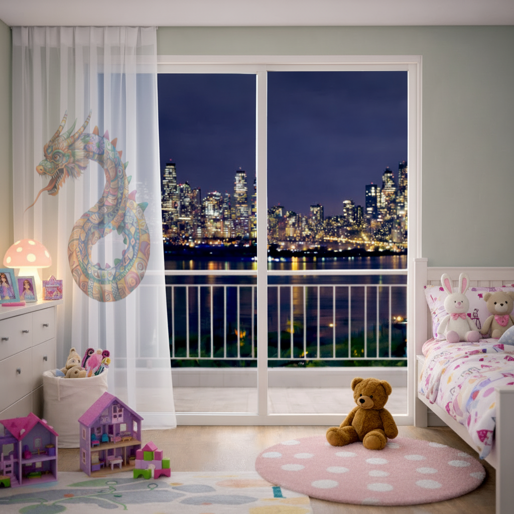 Colorful Mosaic Chinese Dragon Sheer Curtain