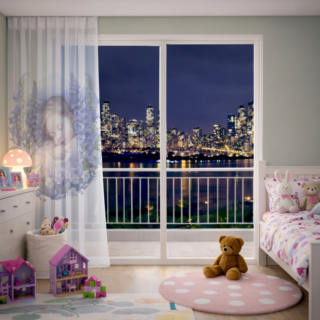 Sleeping Baby Blue Larkspur Sheer Curtain