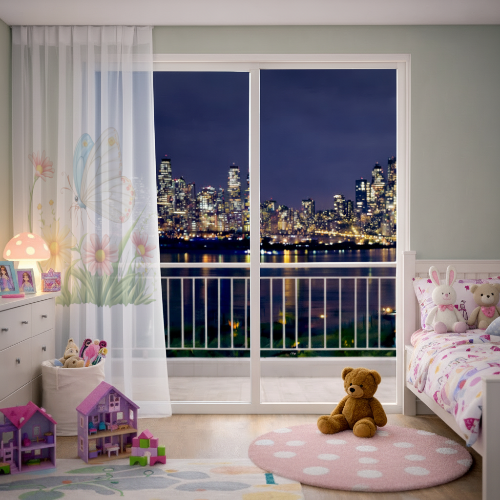 Whimsical Pastel Butterfly and Wildflowers Sheer Curtain