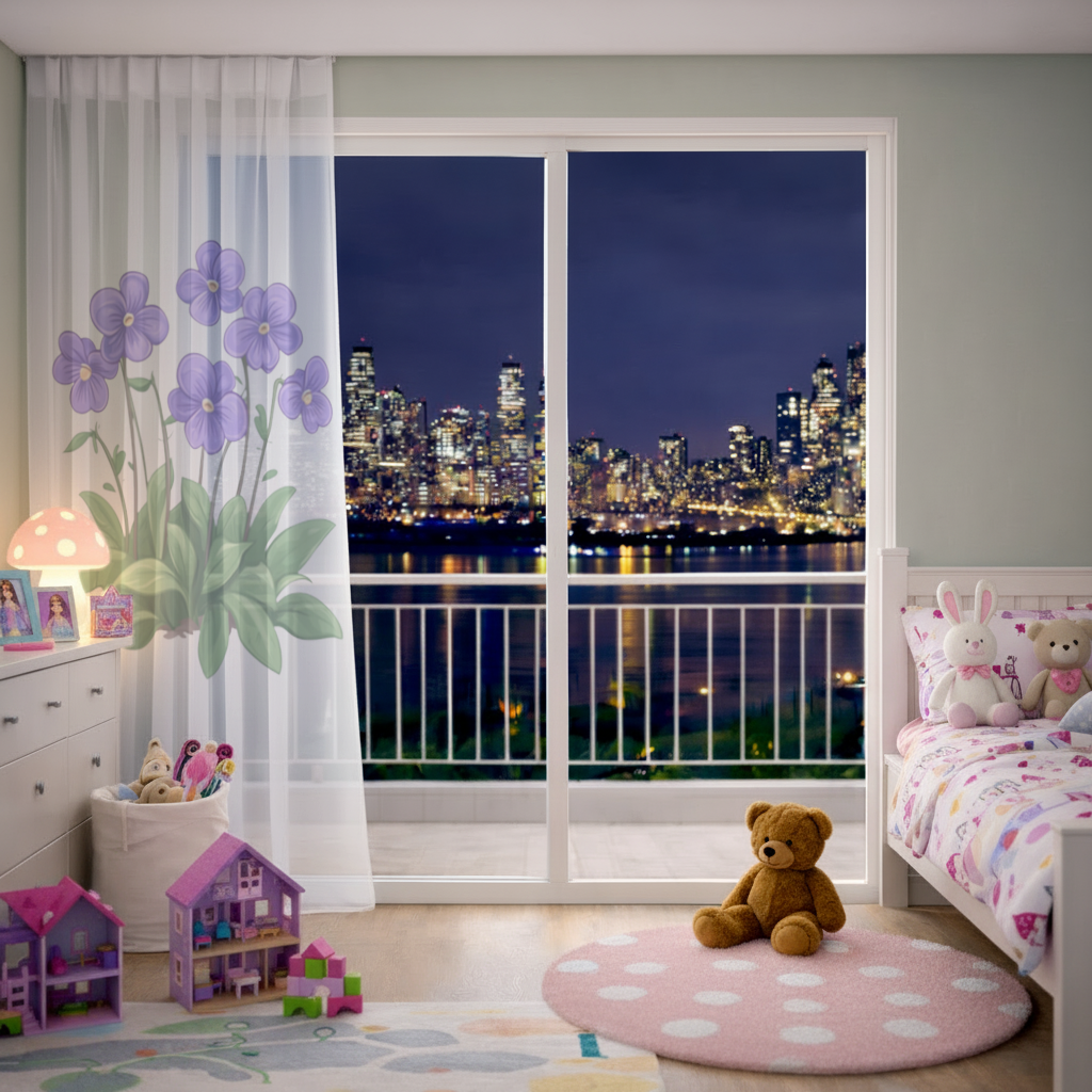 Cottagecore Purple Violets Sheer Curtain
