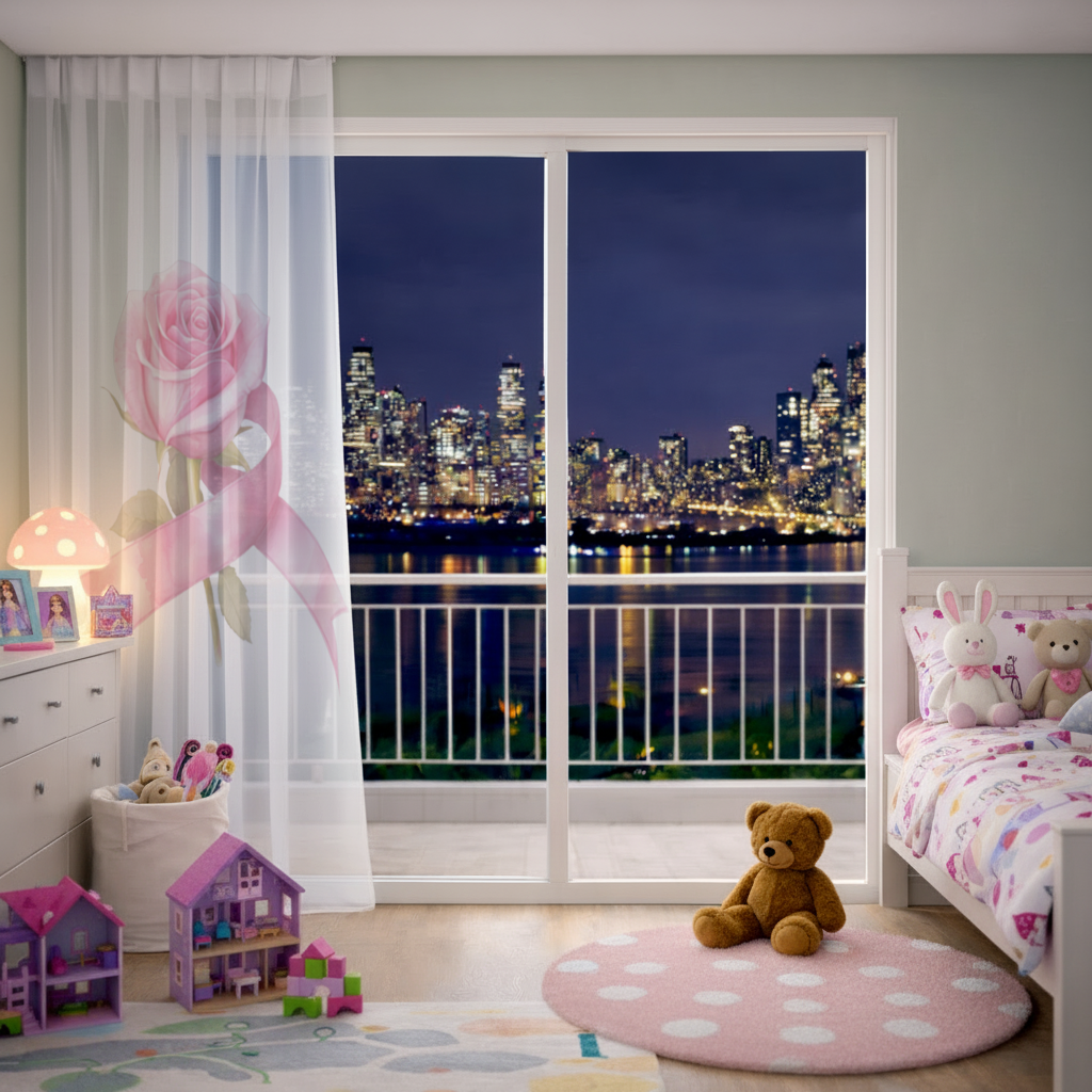 Breast Cancer Awareness Pink Rose Sheer Curtain