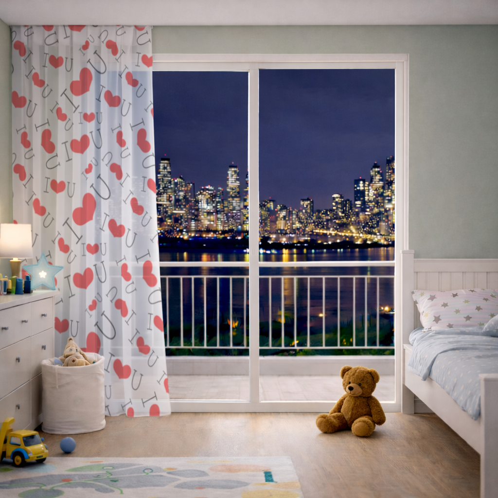 Valentines Day I Love You Heart Pattern Romantic Design Sheer Curtain
