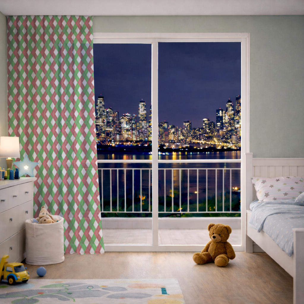 Red Green Argyle Plaid Background Pattern Sheer Curtain