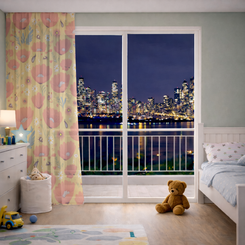Floral  Insect Pattern  Colorful Design Sheer Curtain