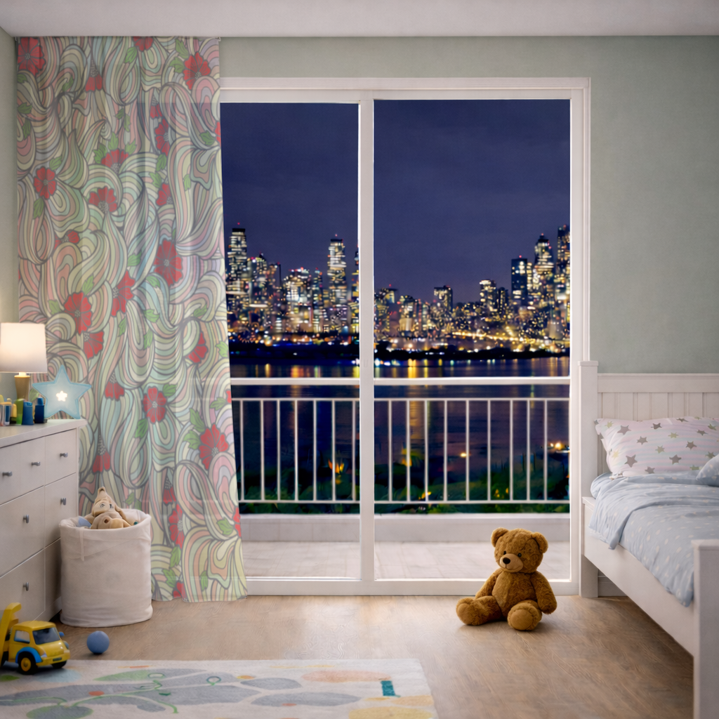 Floral Retro Wavy Pattern Sheer Curtain
