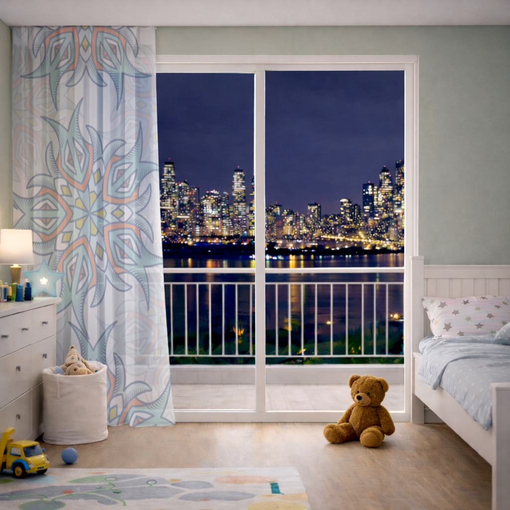 An abstract visual Sheer Curtain