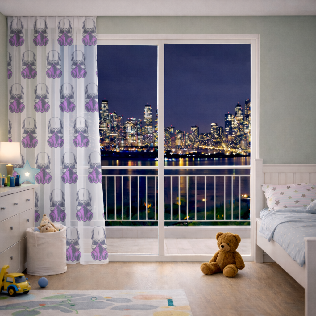 Skull with Gas Mask Illustration Modern and Edgy Design Sheer Curtain