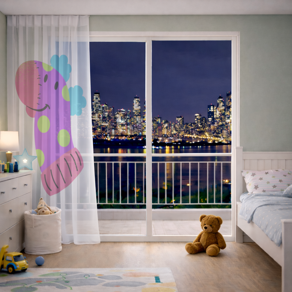 Cute Colorful Dinosaur Illustration Sheer Curtain