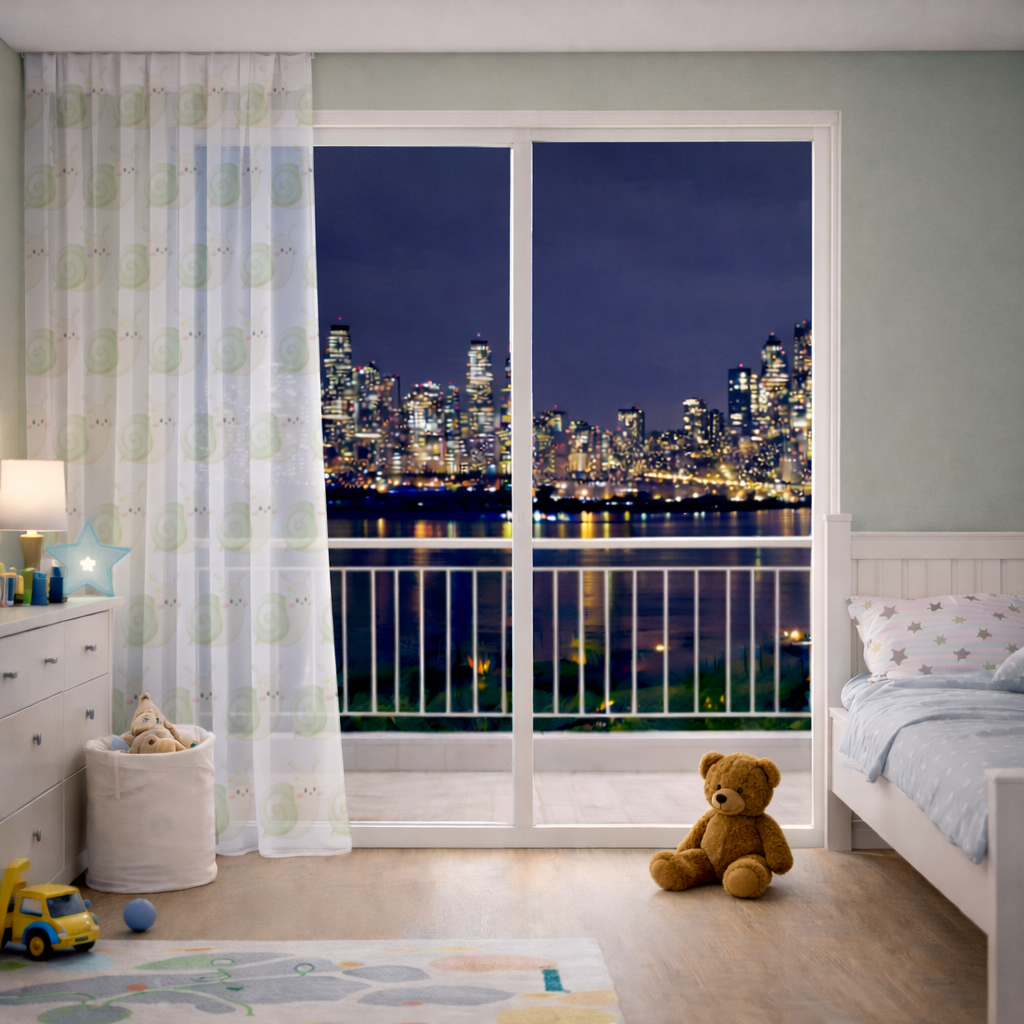 Cute Snail Illustration Sheer Curtain