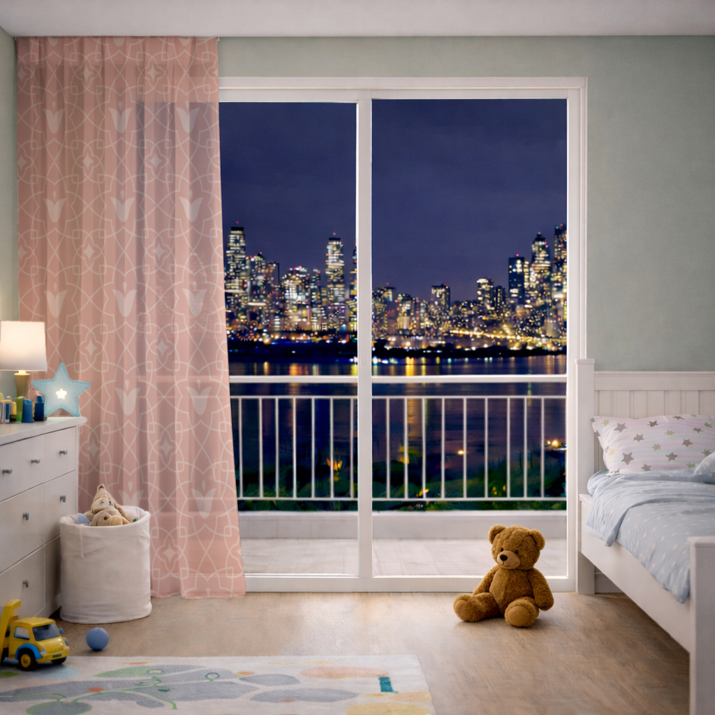 Modern Geometric Linear Terracotta Pattern Sheer Curtain
