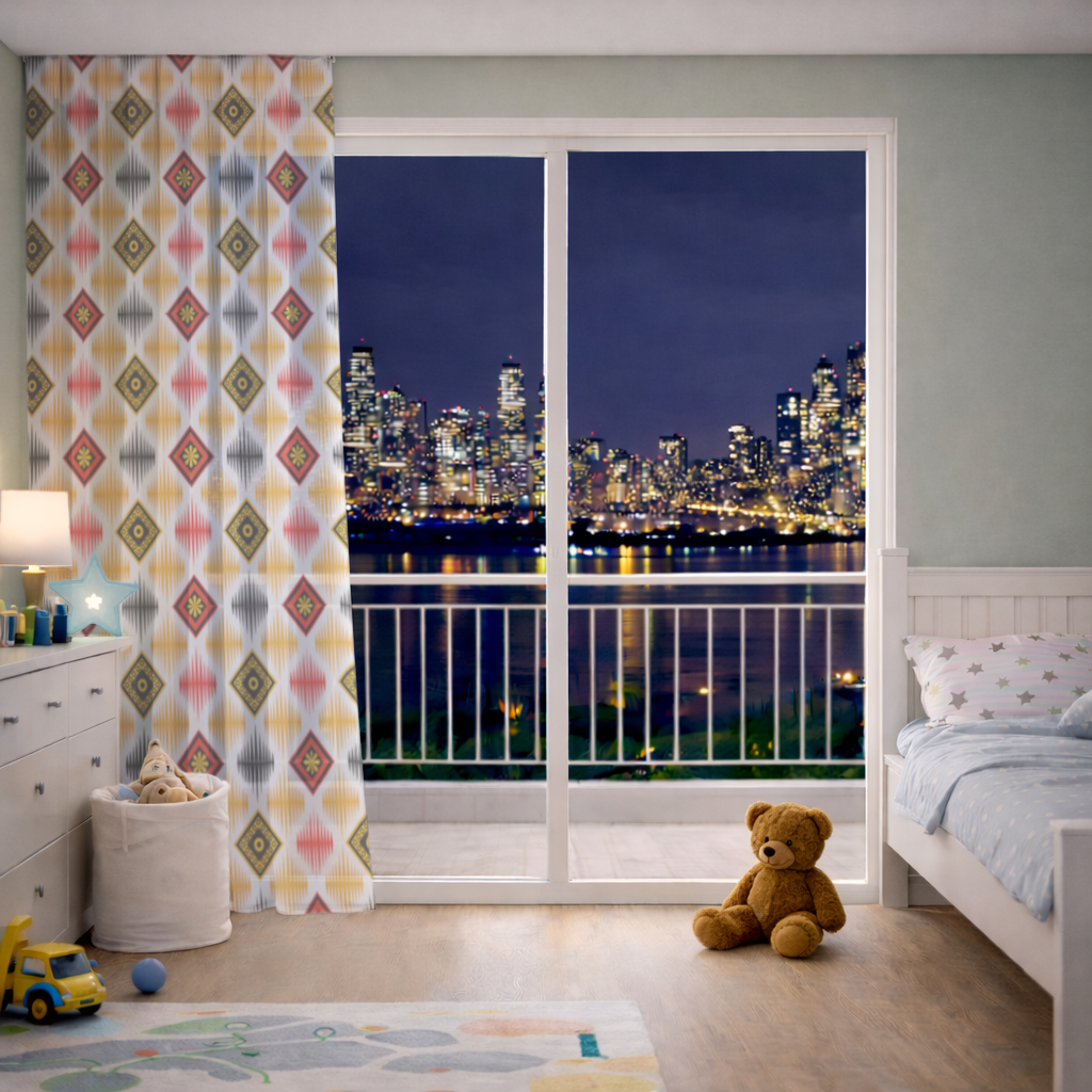 Vibrant Ethnic Geometric Motif Sheer Curtain