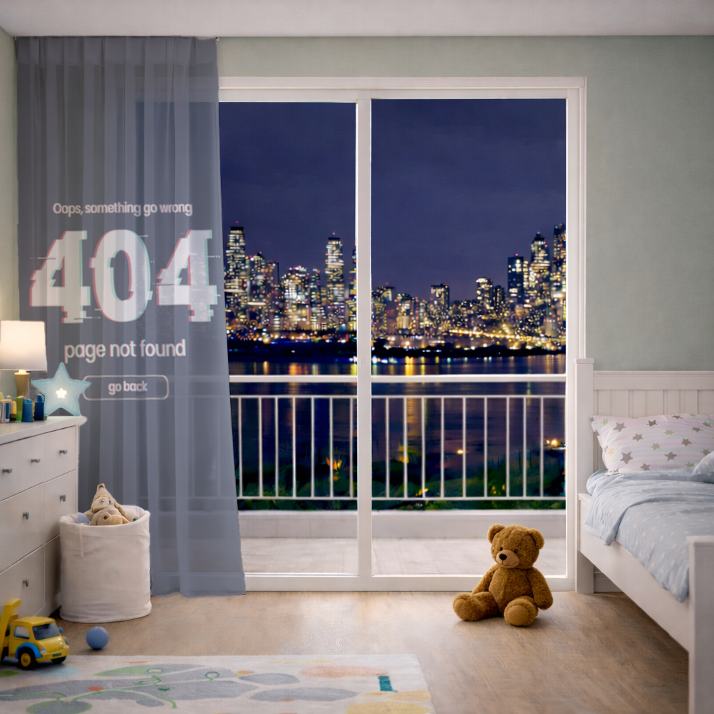 404 Error Glitch Design Sheer Curtain