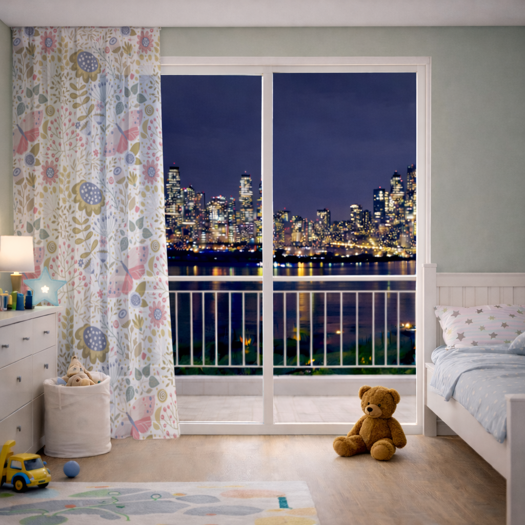 Folk Art Floral and Butterfly Pattern Sheer Curtain