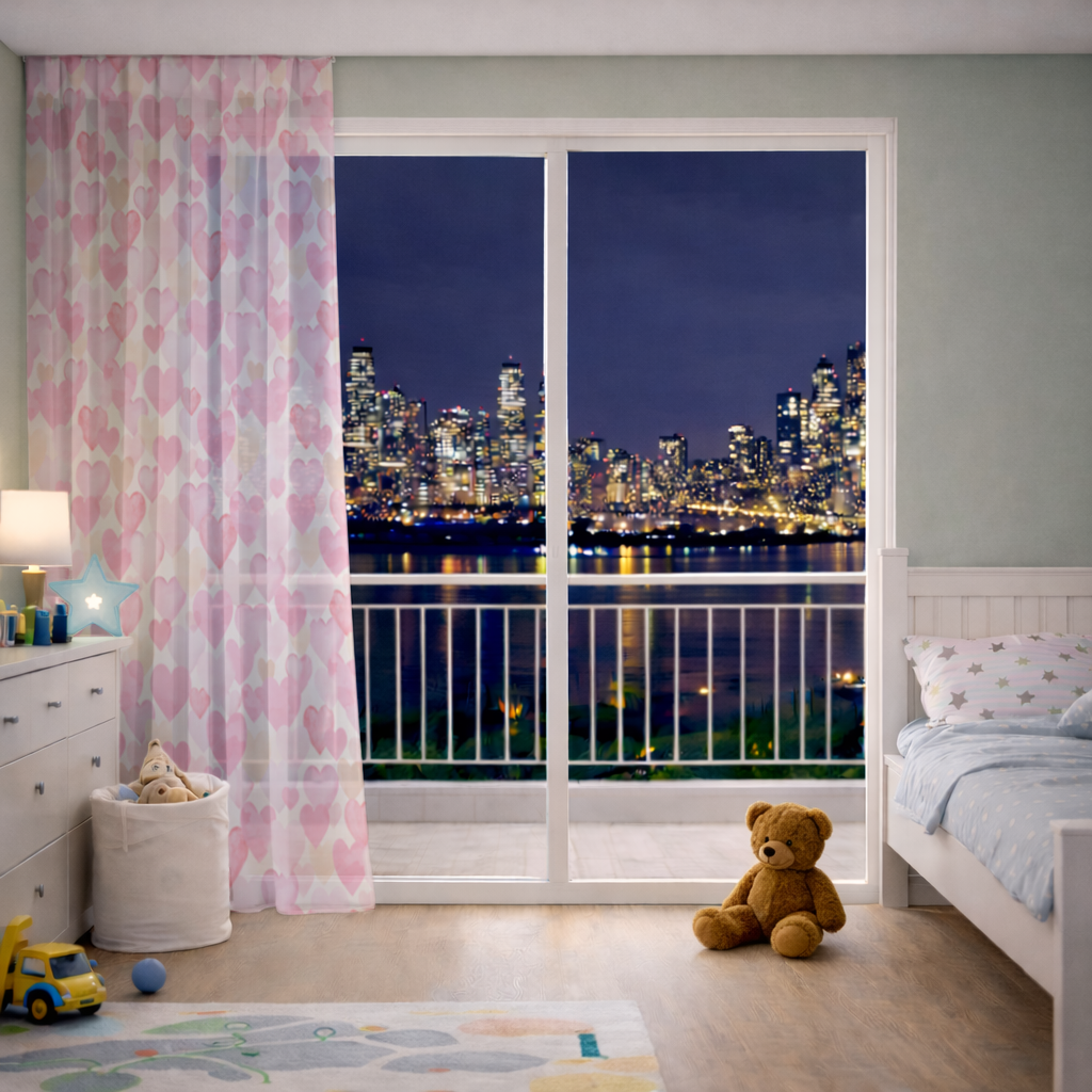 Watercolor Pink Hearts Sheer Curtain