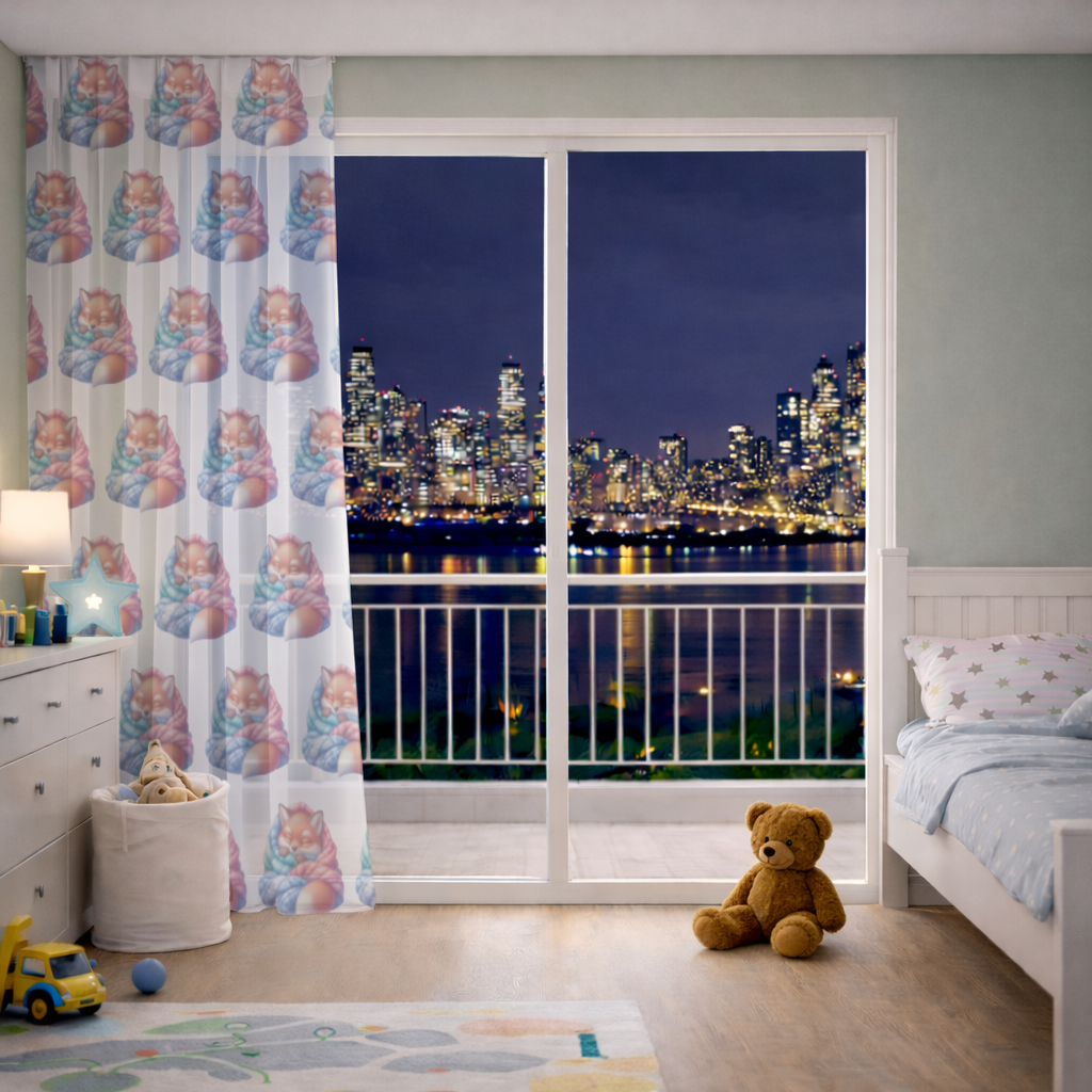 Sleeping Fox Knitted Blanket Sheer Curtain