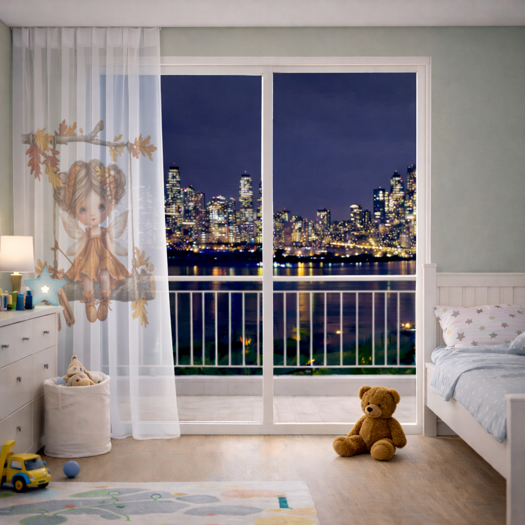 Whimsical Autumn Forest Fairy Sheer Curtain