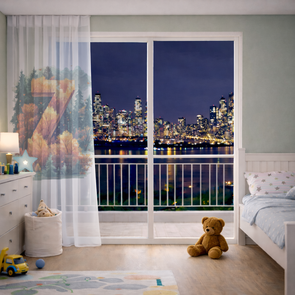 Autumn Leaf Forest Letter Z Sheer Curtain