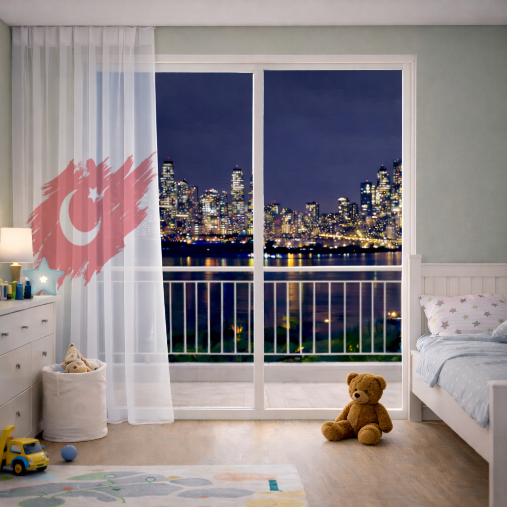 Brushstroke Turkish Flag Crescent Moon Sheer Curtain
