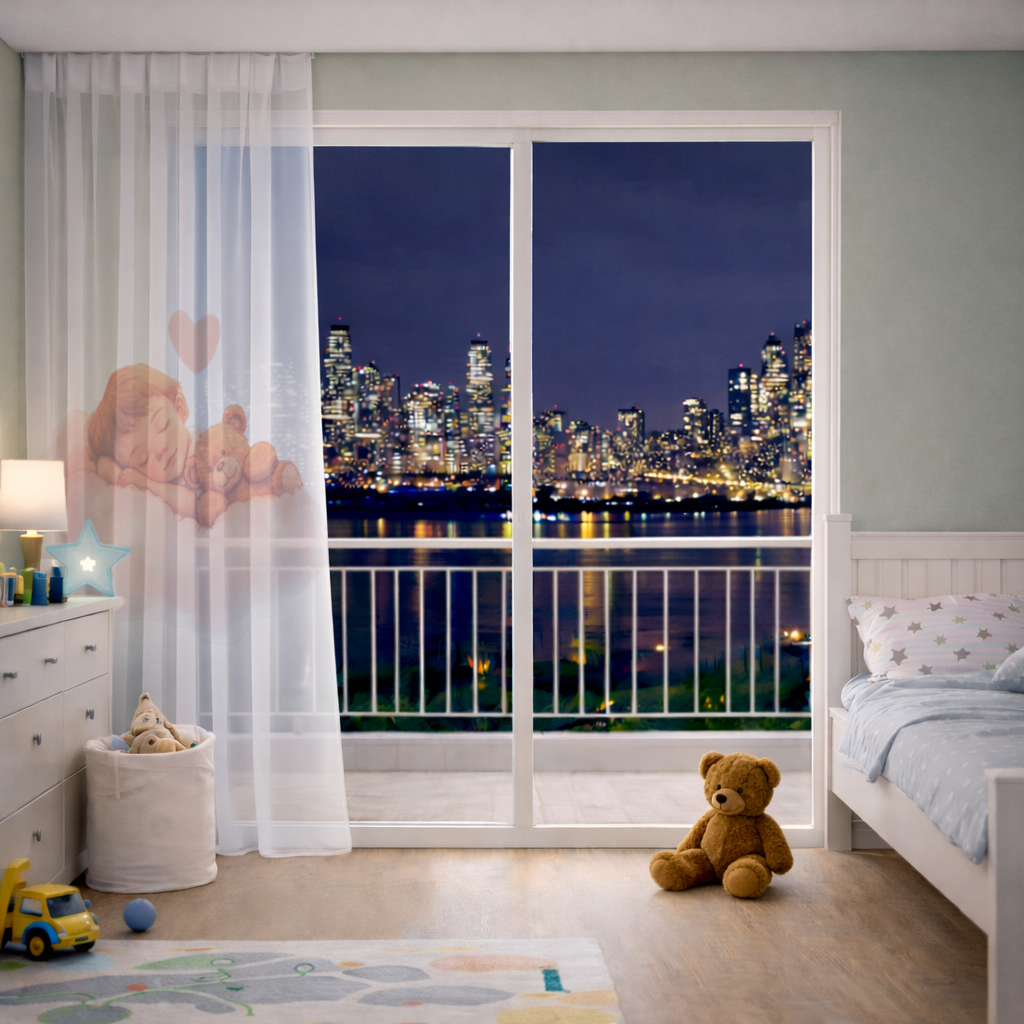 Sleeping Baby on Cloud with Teddy Bear Sheer Curtain