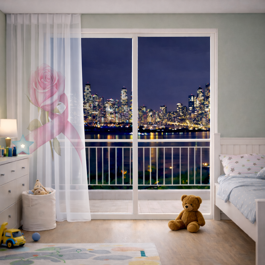 Breast Cancer Awareness Pink Rose Sheer Curtain