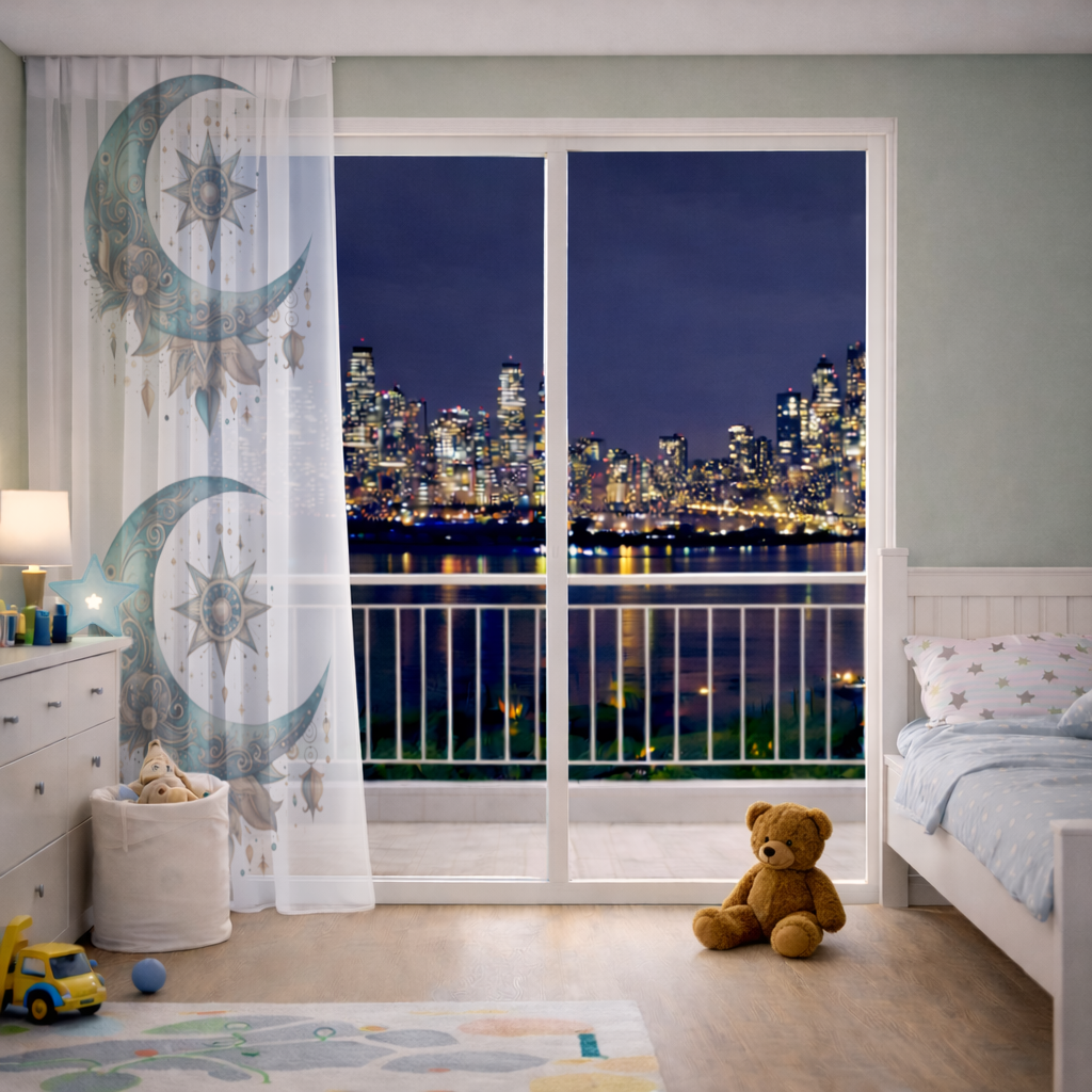 Boho Celestial Sun and Moon Sheer Curtain