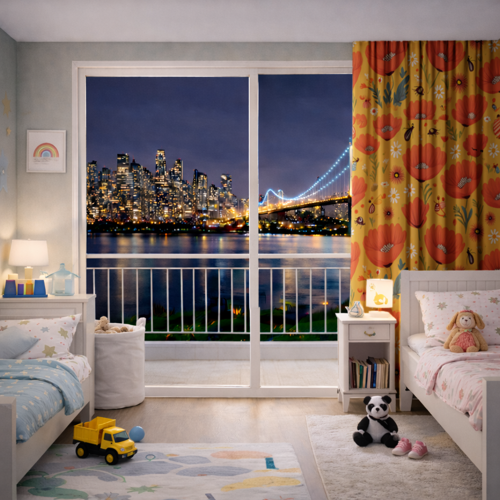 Floral Insect Pattern Colorful Design Drapes