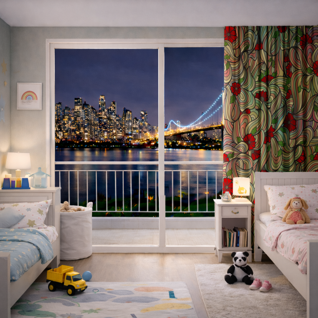 Floral Retro Wavy Pattern Drapes