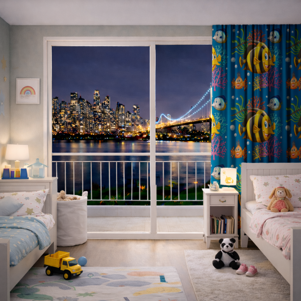 Colorful Tropical Fish and Coral Reef Pattern Drapes