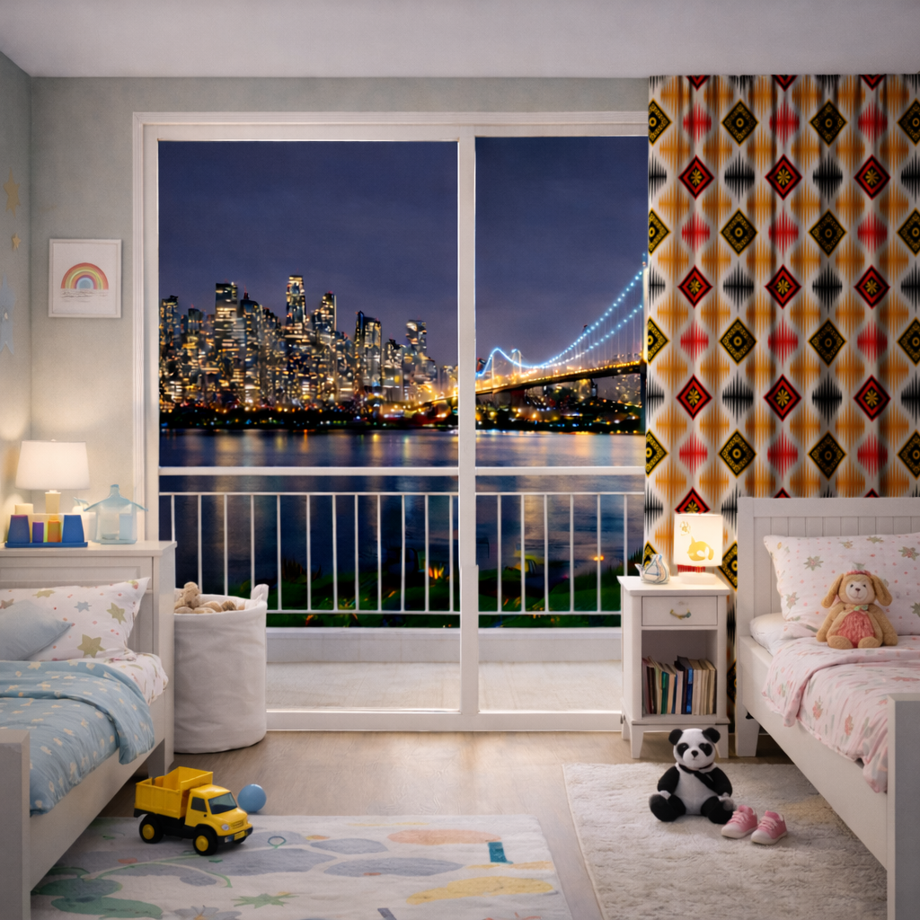 Vibrant Ethnic Geometric Motif Drapes
