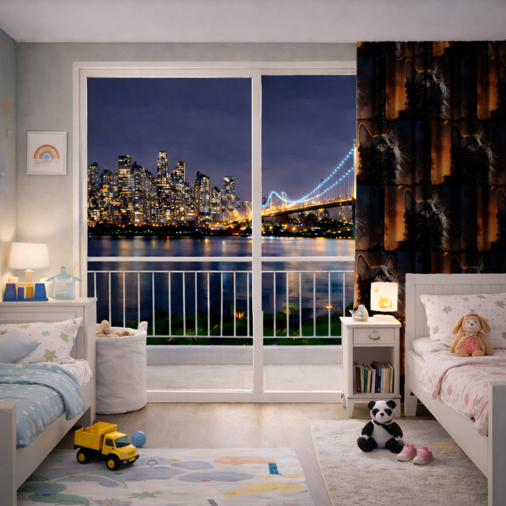 Black Cat Digital Art Drapes