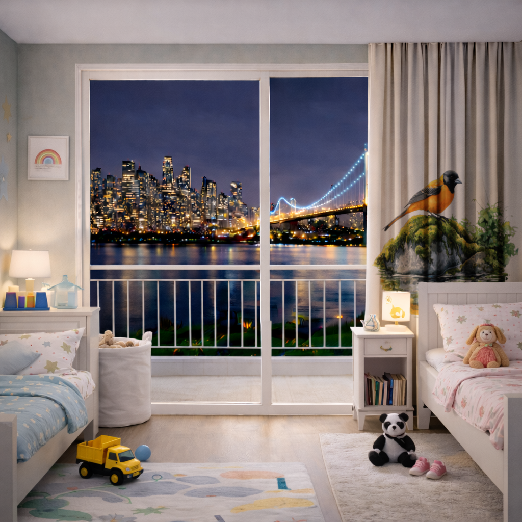 Turuncu Siyah Baltimore Oriole Kuşu Fon Perde