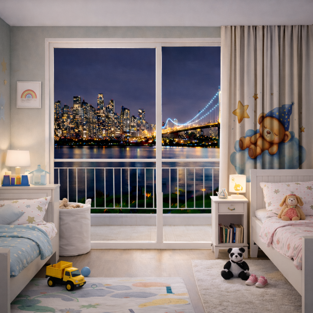 Sleeping Teddy Bear on a Cloud Drapes