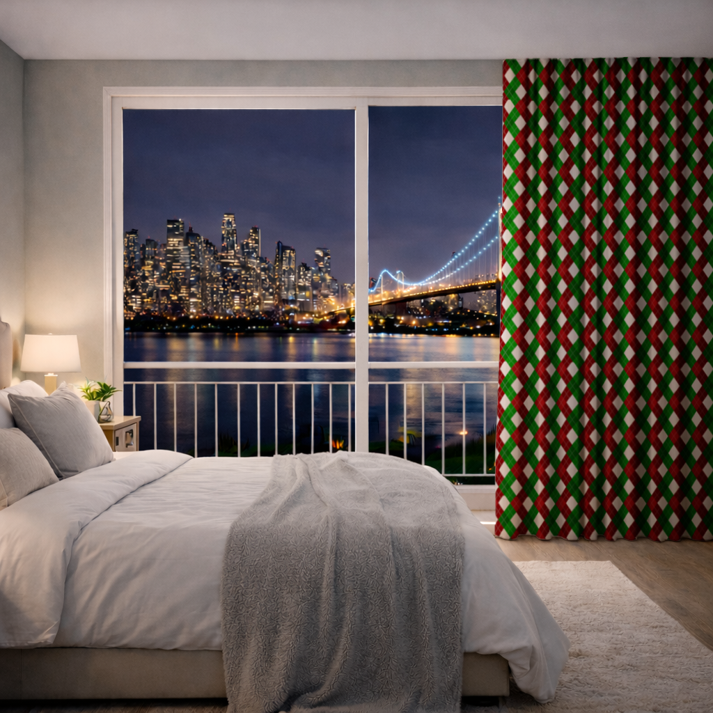 Red Green Argyle Plaid Background Pattern Drapes