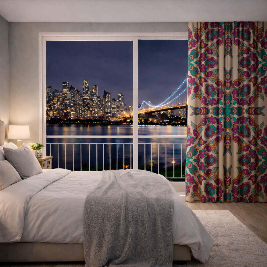 Colorful Oriental Symmetrical Mandala Pattern Drapes