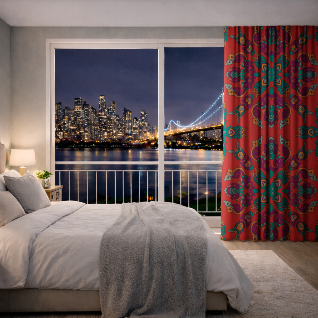 Vibrant Red Oriental Mandala Pattern Drapes