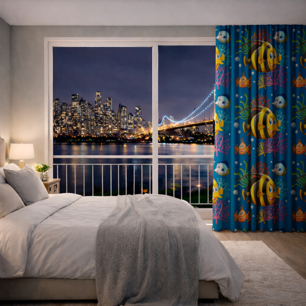 Colorful Tropical Fish and Coral Reef Pattern Drapes