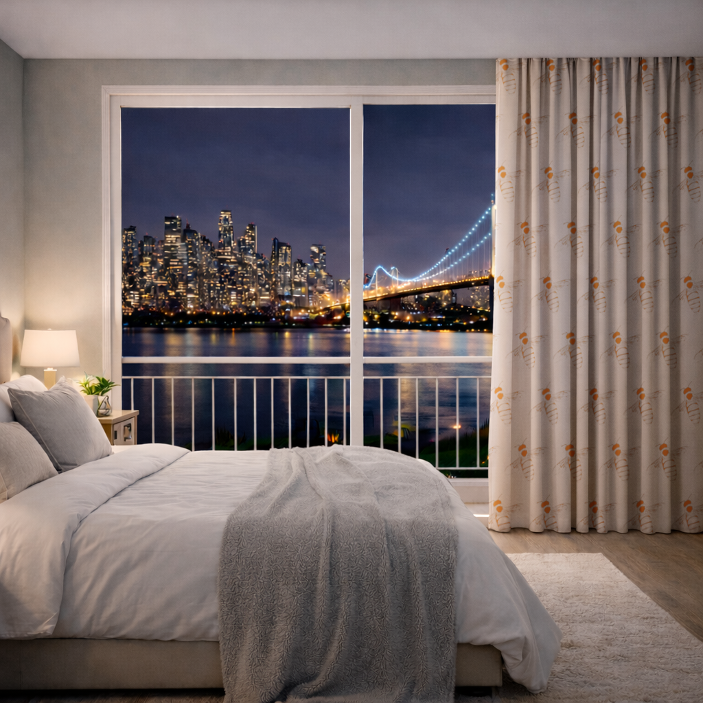 Minimal Orange Bee Illustration Drapes