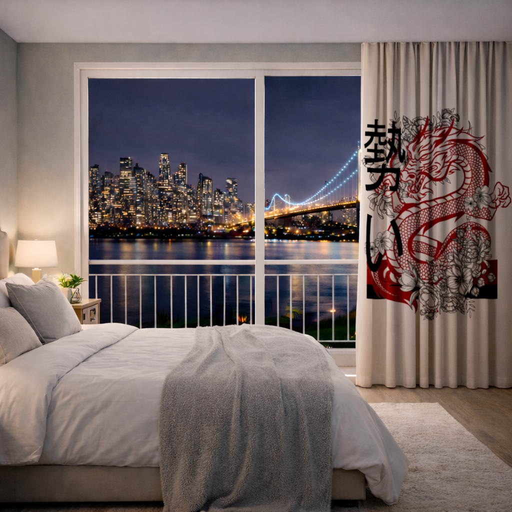 Japanese Dragon with Floral Design Drapes