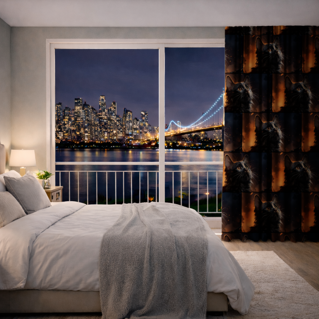 Black Cat Digital Art Drapes