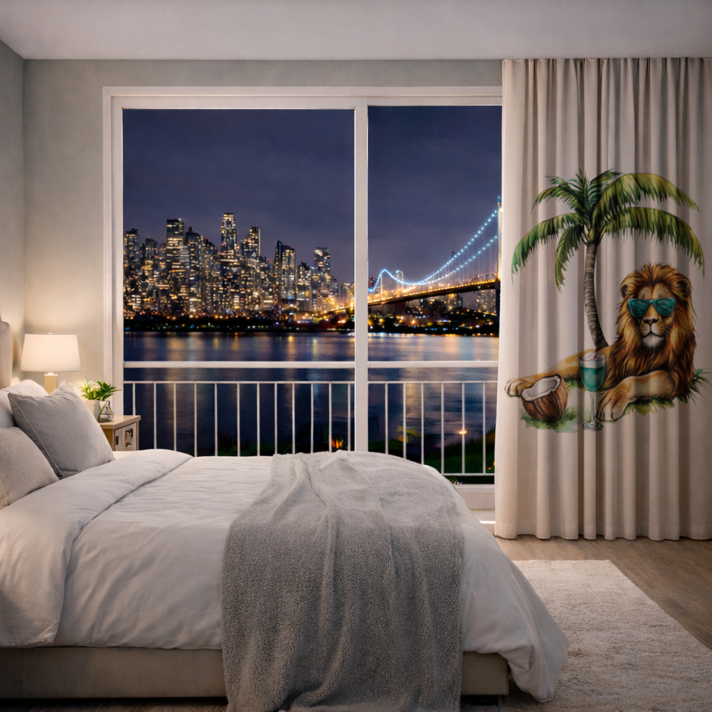 Summer Vibe Lion Under Palm Tree Drapes