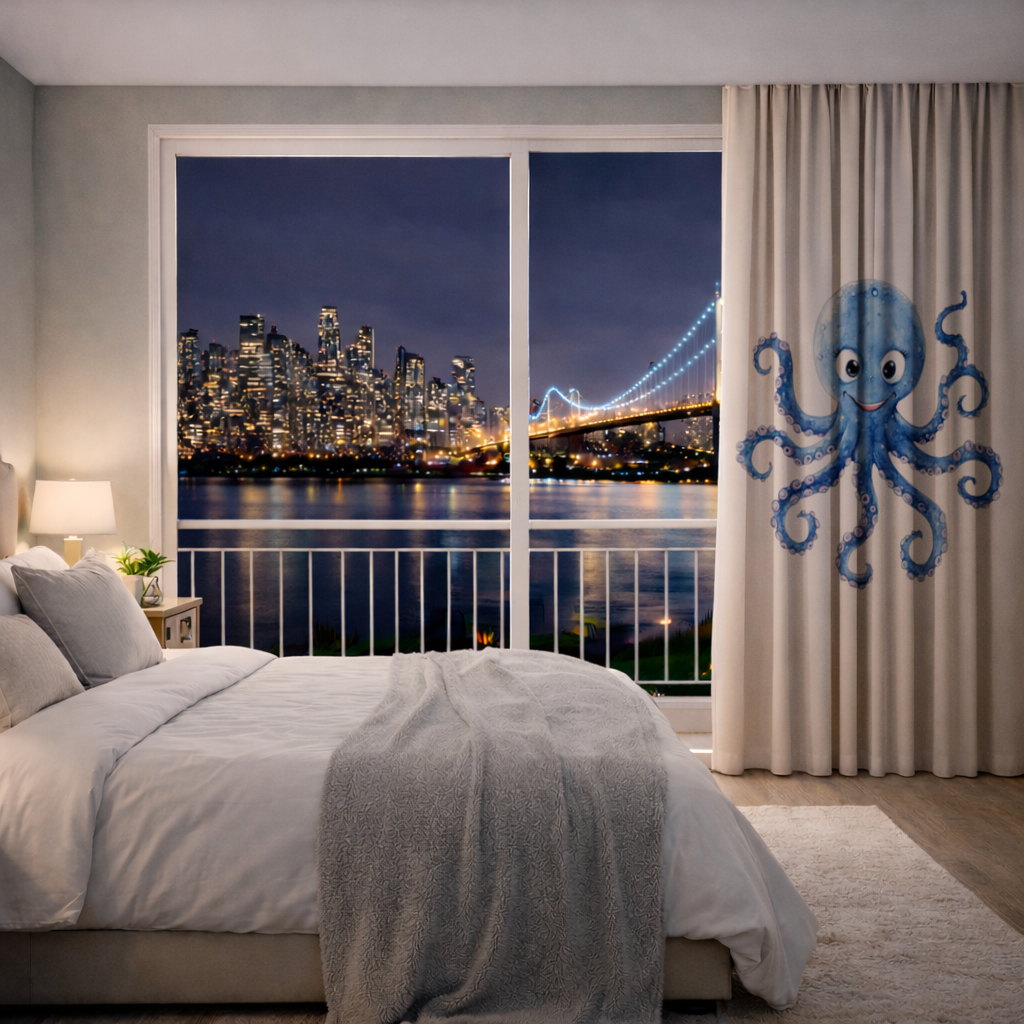 Cute Blue Watercolor Octopus Drapes