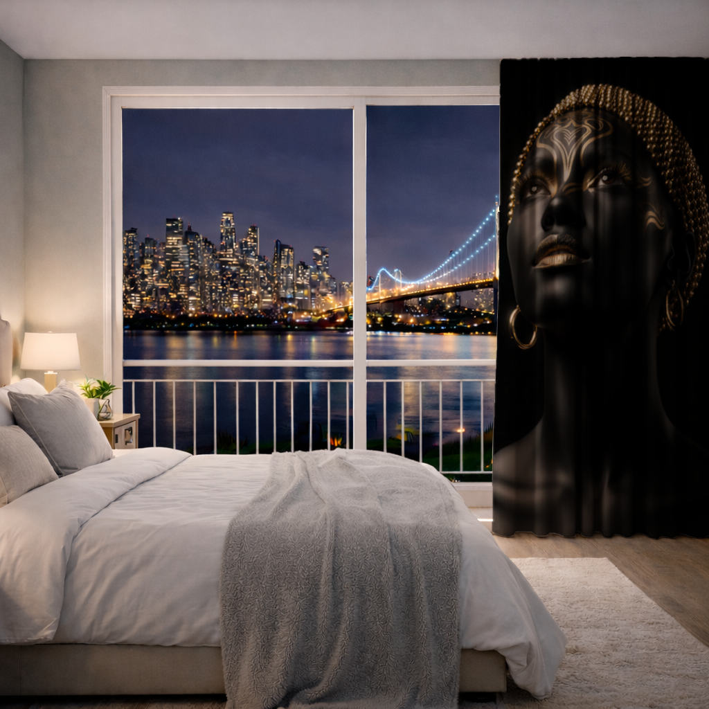 Gold Afrofuturistic Black Woman Drapes