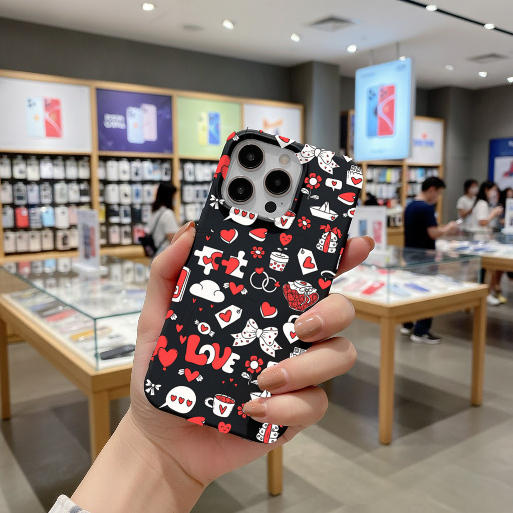 Valentines Day Doodle Love Heart Pattern Cute Design iPhone 16 Pro Max Case