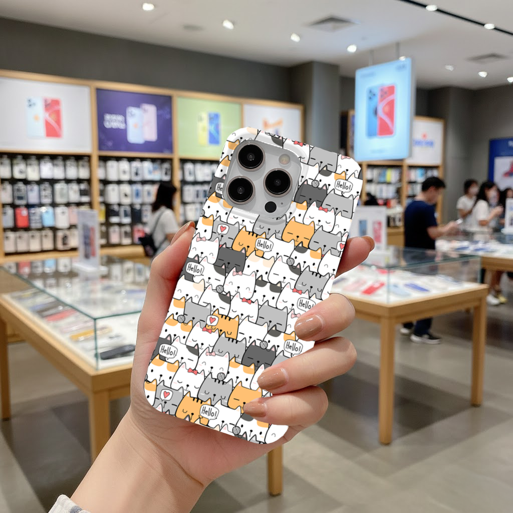 Cute Cartoon Cats Pattern with Speech Bubbles iPhone 16 Pro Max Case